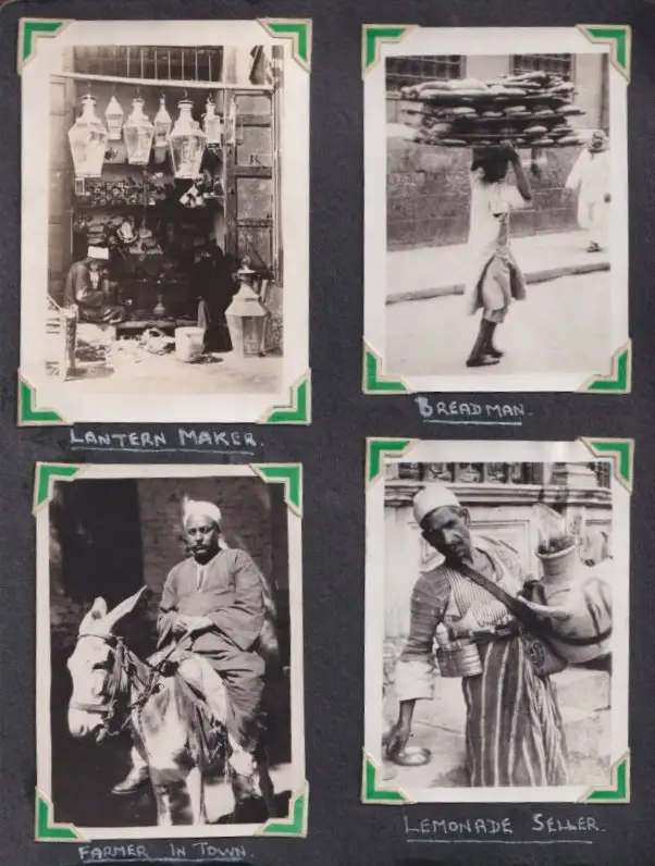 Fotoalbum mit 111 Fotografien ca. 1930, Ansicht Kairo, Handwerk, Markthändler, Sphinx, Metro Cinema, Tracht, Strassenbahn 2