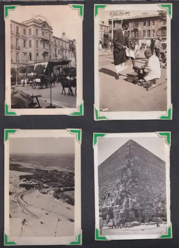 Fotoalbum mit 111 Fotografien ca. 1930, Ansicht Kairo, Handwerk, Markthändler, Sphinx, Metro Cinema, Tracht, Strassenbahn 20