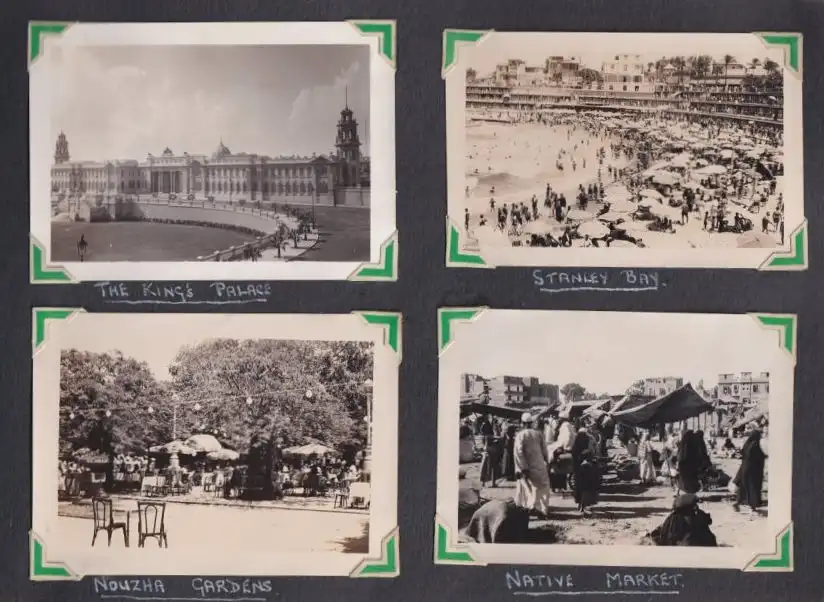 Fotoalbum mit 111 Fotografien ca. 1930, Ansicht Kairo, Handwerk, Markthändler, Sphinx, Metro Cinema, Tracht, Strassenbahn 25