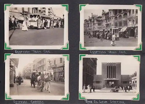 Fotoalbum mit 111 Fotografien ca. 1930, Ansicht Kairo, Handwerk, Markthändler, Sphinx, Metro Cinema, Tracht, Strassenbahn