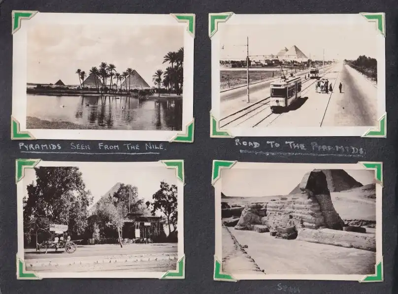 Fotoalbum mit 111 Fotografien ca. 1930, Ansicht Kairo, Handwerk, Markthändler, Sphinx, Metro Cinema, Tracht, Strassenbahn 8