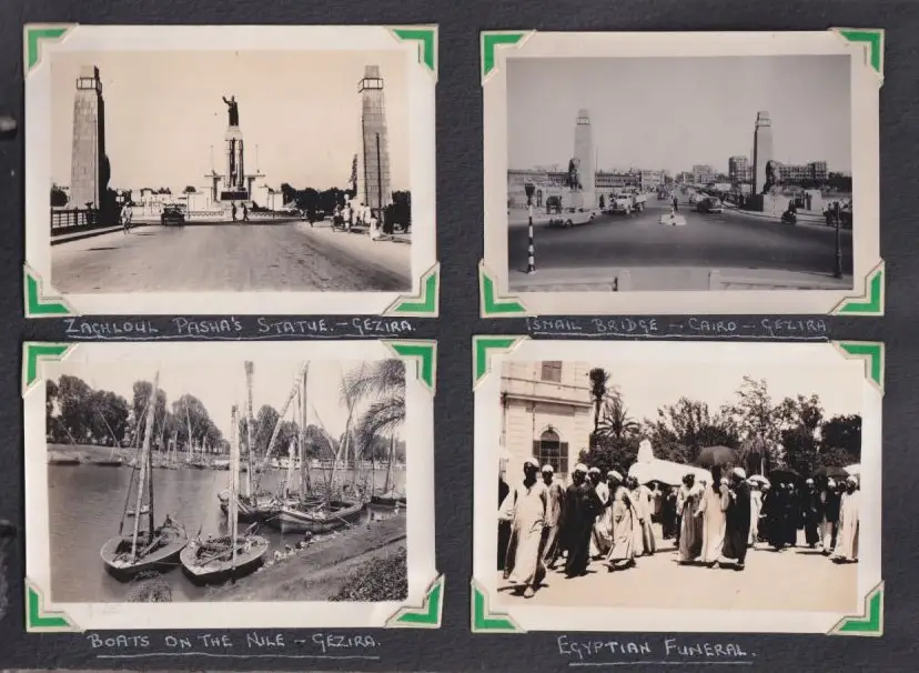 Fotoalbum mit 111 Fotografien ca. 1930, Ansicht Kairo, Handwerk, Markthändler, Sphinx, Metro Cinema, Tracht, Strassenbahn 9