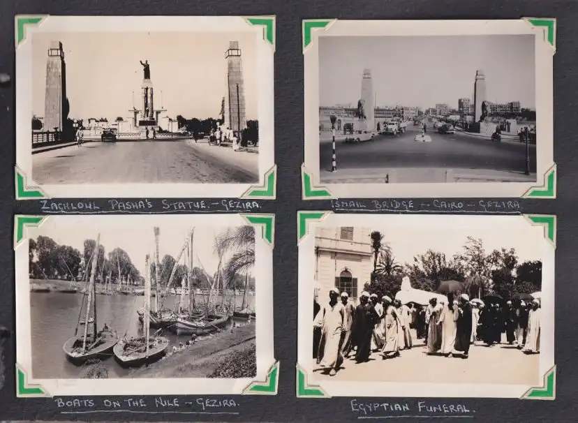 Fotoalbum mit 111 Fotografien ca. 1930, Ansicht Kairo, Handwerk, Markthändler, Sphinx, Metro Cinema, Tracht, Strassenbahn 9