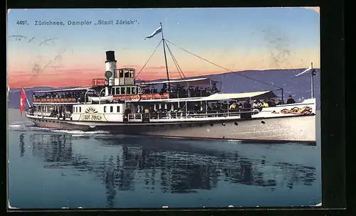 AK Zürichsee, Dampfer Stadt Zürich auf dem spiegelglatten See