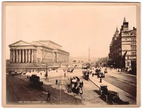 Fotografie unbekannter Fotograf, Ansicht Liverpool, Lime Street mit Pferdebahn & Kutschen