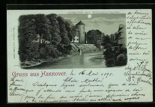 Mondschein-Lithographie Hannover, Leineufer mit Beguinenthurm