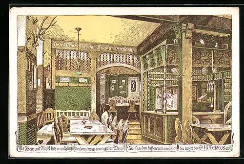 Künstler-AK Koblenz /Rh., Gasthaus Alte Weinstube / Zum Hubertus, Innenansicht