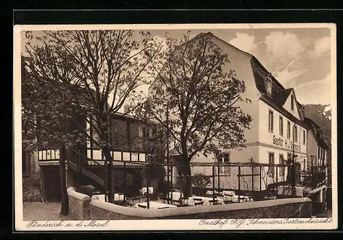 AK Pünderich /Mosel, Hotel und Weinhaus Schneider mit Terrasse