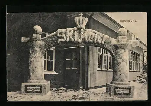 AK Clausthal-Zellerfeld, Schneebauten beim XV. Winterfest des Oberharzer Ski-Clubs, Ehrenpforte