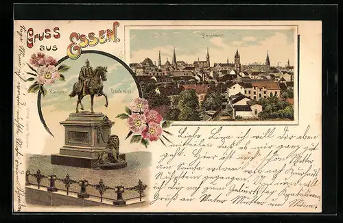 Lithographie Essen /Ruhr, Panorama, Kaiser-Denkmal