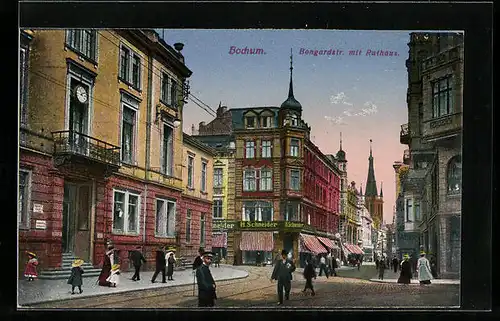 AK Bochum, Bongardstrasse mit Rathaus