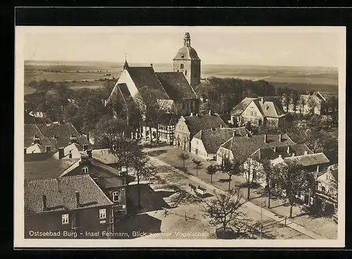 AK Burg /Fehmarn, Teilansicht mit Kirche aus der Vogelschau