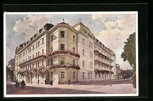 Künstler-AK Baden, Strasseneck am Hotel Herzogshof