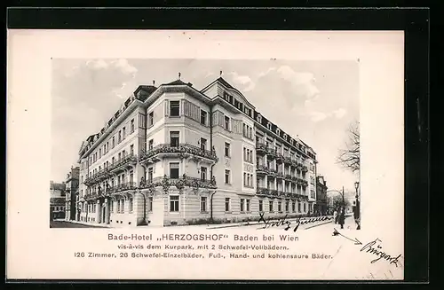 AK Baden bei Wien, Bade-Hotel Herzogshof, vis-á-vis dem Kurpark