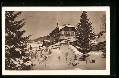 AK Gösing /Mariazellerbahn, Hotel Gösing im Winter, Rückansicht