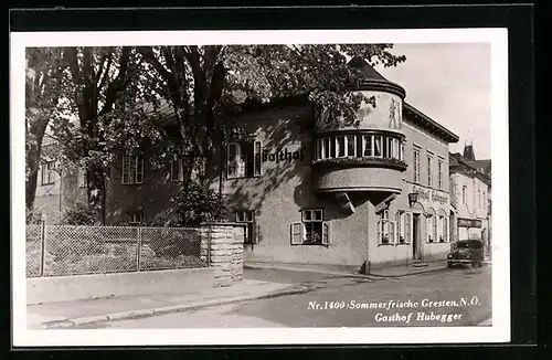 AK Gresten, Gasthof Hubegger mit Strasse