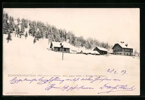 AK Schottwien, Sonnwendstein - Blick gegen Gipfel und Schüler-Alpenhaus