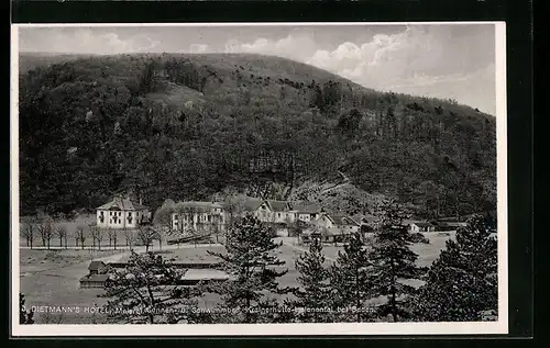 AK Kreinerhütte-Helenental b. Baden, J. Dietmanns Hotel, Meierei, Sonnen- und Schwimmbad