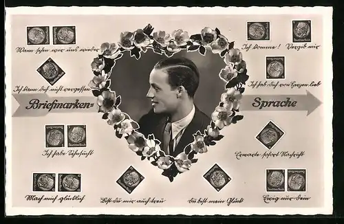 AK Briefmarkensprache, Ich komme!, Vergib mir, Du bist mein Glück, Herr im Herz