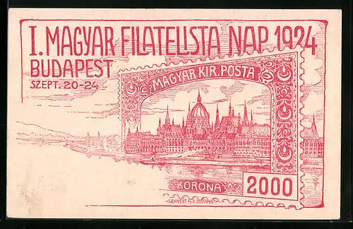 Künstler-AK Budapest, I. Magyar Filatelista Nap 1924, Ausstellung