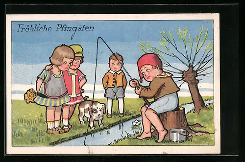 AK Kinder beobachten kleinen Angler