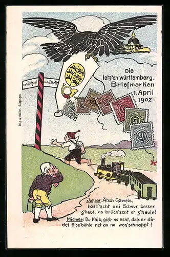 AK Postgeschichte, Die letzten württemberg. Briefmarken 1. April 1902
