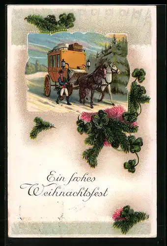 Präge-AK Postkutsche, Weihnachtsgruss