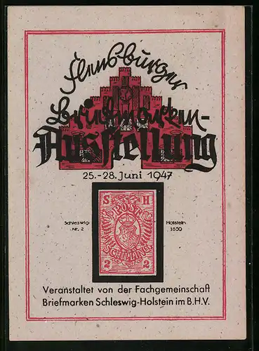 AK Flensburg, Briefmarken-Ausstellung 1947, Schleswiger Briefmarke