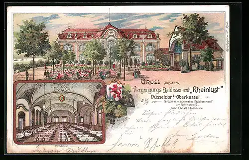 Lithographie Düsseldorf-Oberkassel, Vergnügungs-Etablissement Rheinlust