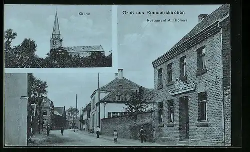 AK Rommerskirchen, Restaurant A. Thomas, Kirche