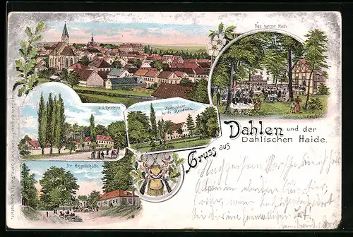 Lithographie Dahlen /Dahlische Haide, Gasthaus Waldschänke a. d. Reudnitz, Gasthaus weisses Haus, Gasthaus Hospitalhütte