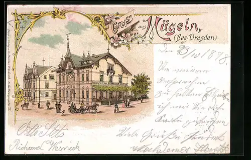 Lithographie Mügeln /Bez. Dresden, Restaurant zum Schweizer-Garten