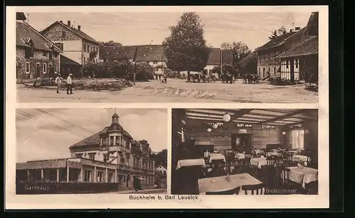 AK Buchheim bei Bad Lausick, Ortspartie mit Fuhrwerken, Gasthaus