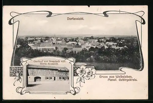 AK Welbsleben /Mansf. Gebirgskreis, Gesamtansicht, Gasthof zur Neustadt