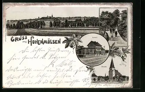 Lithographie Hohenmölsen, Gesamtansicht, Kaiserpark, Bahnhof, Altmarkt