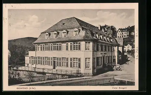 AK Gemünd /Eifel, Hotel Bungart mit Brücke und Strasse