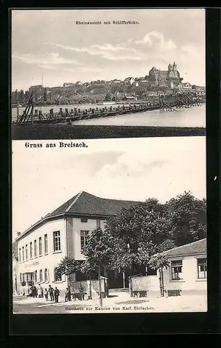 AK Breisach, Rheinansicht mit Schiffbrücke, Gasthaus zur Kanone von Karl Ehrlacher