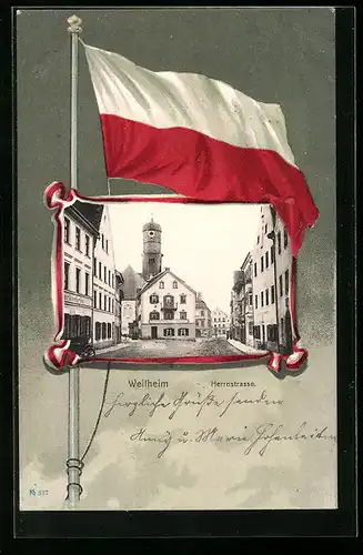 AK Weilheim, Blick in die Herrnstrasse, Rathaus