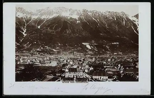 Foto-AK Fritz Gratl: Innsbruck, Totalansicht der Stadt mit Alpenmassiv