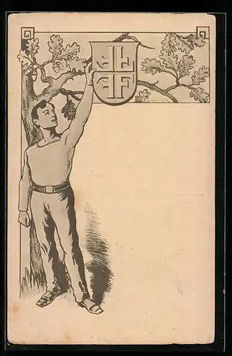 AK Turner mit Wappen an einer Eiche