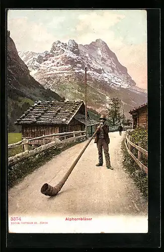 AK Alphornbläser vor Bergpanorama