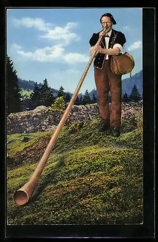 AK Alphornbläser auf einer Bergwiese