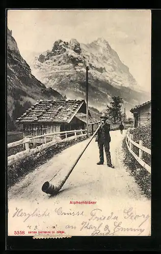 AK Alphornbläser vor Bergpanorama
