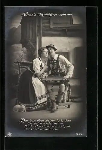 AK Mann in Tracht mit Zither