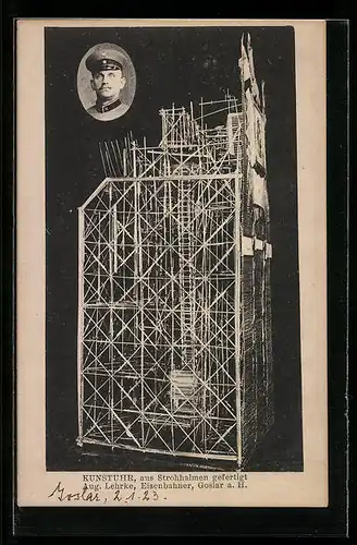 AK Goslar, Kunstuhr aus Strohhalmen gefertigt von Aug. Lehrke, Eisenbahner