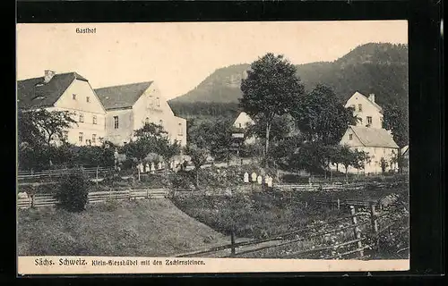 AK Klein-Giesshübel /Sächs. Schweiz, Gasthof mit den Zschirnsteinen