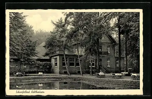 AK Holthausen ü. Ibbenbüren i. W., Schwefelbad mit Gartenwirtschaft