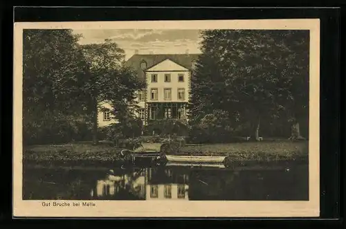 AK Gut Bruche bei Melle, Uferpartie mit Booten
