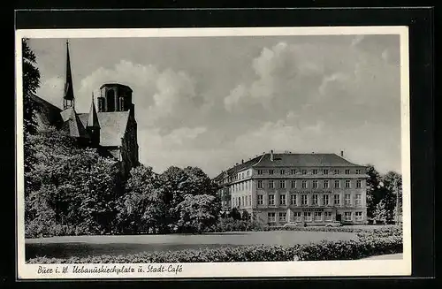 AK Buer i. W., Urbanuskirchplatz und Stadt-Cafe