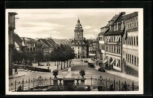 AK Gotha, Hauptmarkt mit Litfasssäule